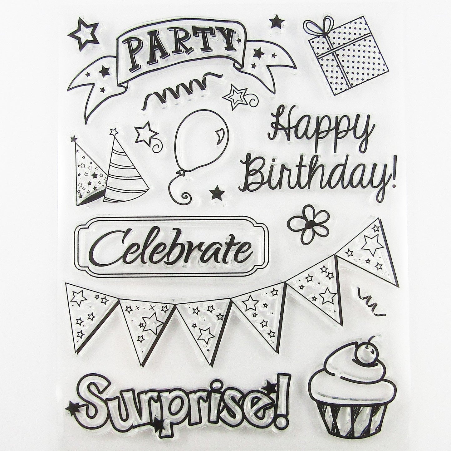 Birthday Surprise Party Clear Stamp Silicone Rubber Scrapbooking Card Making
