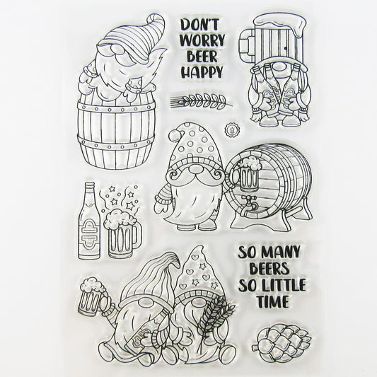 Beer Happy Gnome Clear Stamp Sheet Silicone Rubber Scrapbooking Card Making
