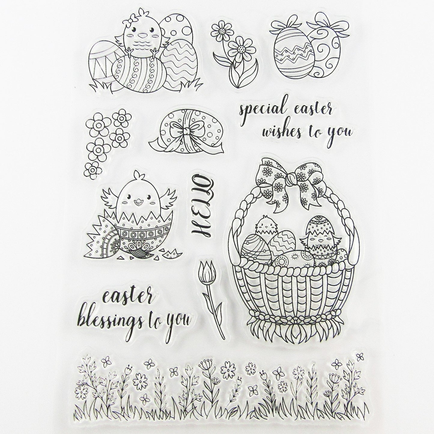 Easter Basket Chicks Clear Stamp Sheet Silicone Rubber Journal Card Making