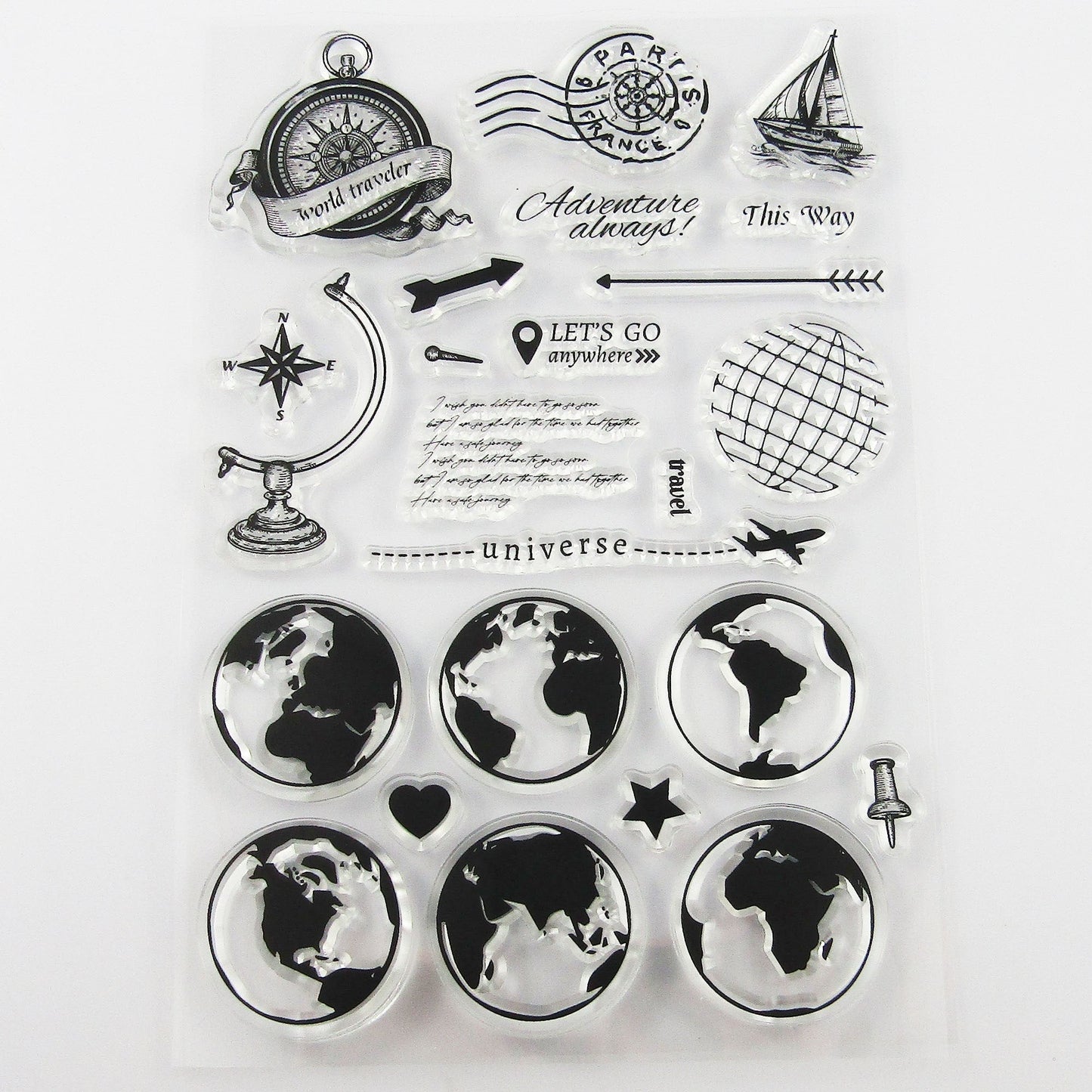 Travel the Universe Clear Stamp Sheet Silicone Rubber Journal Scrapbook Cards