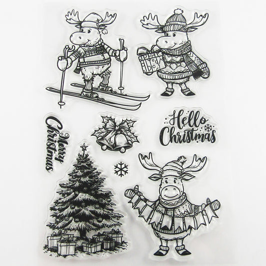Christmas Cartoon Reindeer Clear Stamp Sheet Silicone Journal Scrapbook Cards