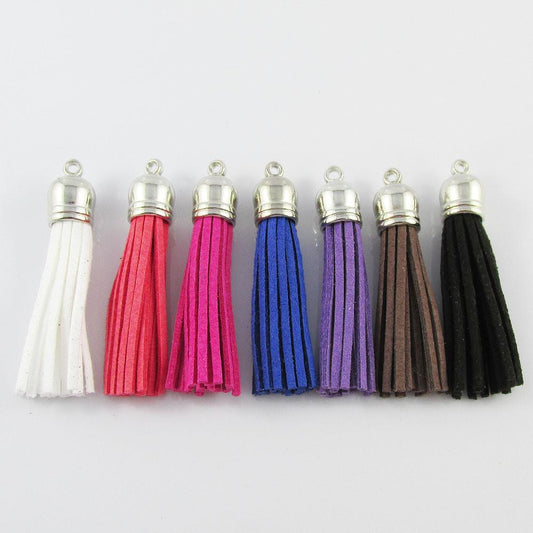 10pce Faux Suede Tassel 59mm CCB Acrylic Cap Pick Colour Suit Fashion Accessory