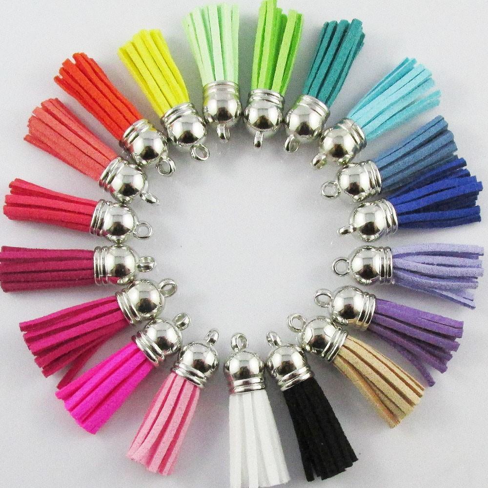 10pce Faux Suede Tassel 35-37mm CCB Acrylic Cap Pick Colour Fashion Accessory