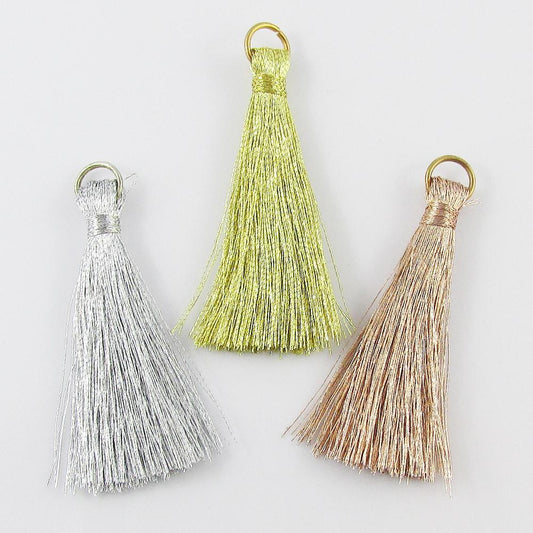 10pce Metallic Thread Tassel with Jumpring 45mm Select Bronze Silver or Gold