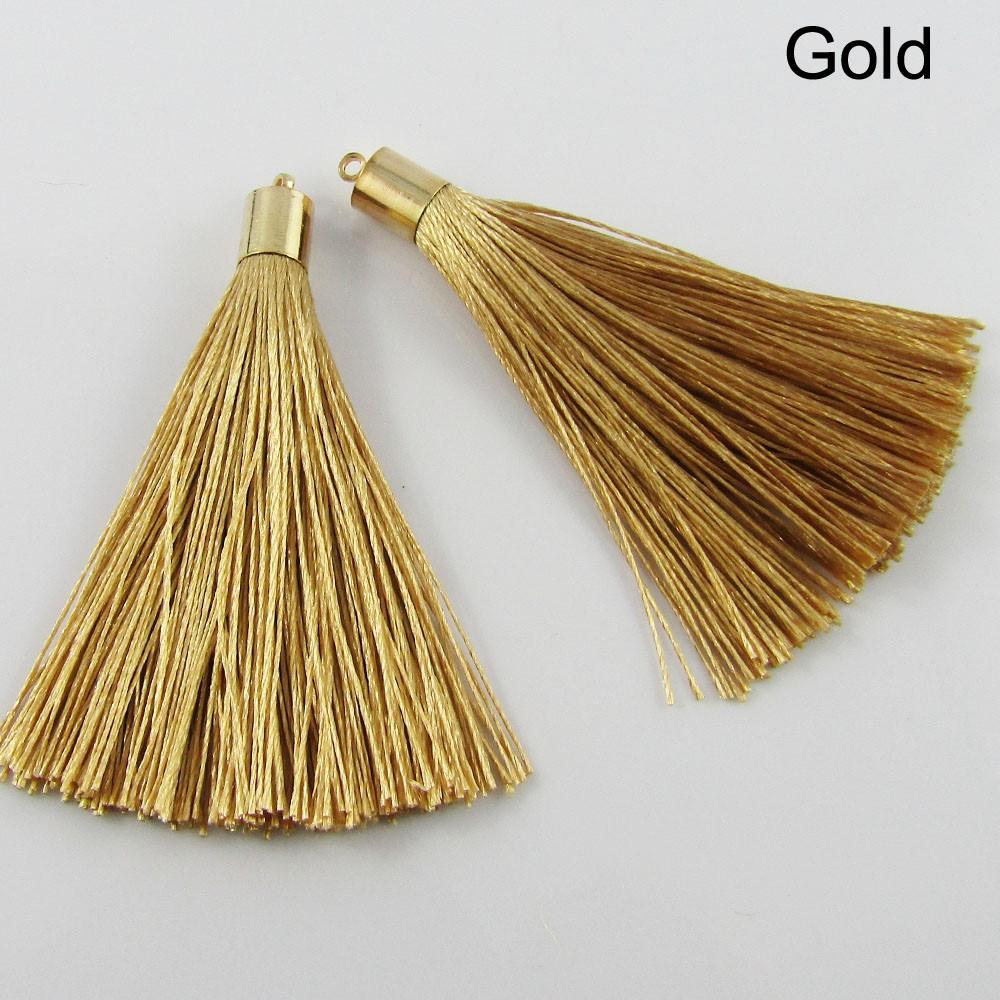 10pce Silky Polyester Tassel with Gold Alloy Cap 60mm Pick Colour Earrings etc