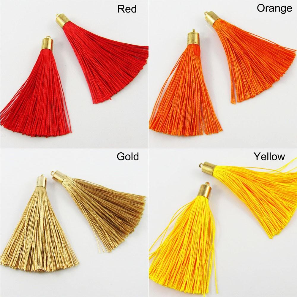 10pce Silky Polyester Tassel with Gold Alloy Cap 60mm Pick Colour Earrings etc