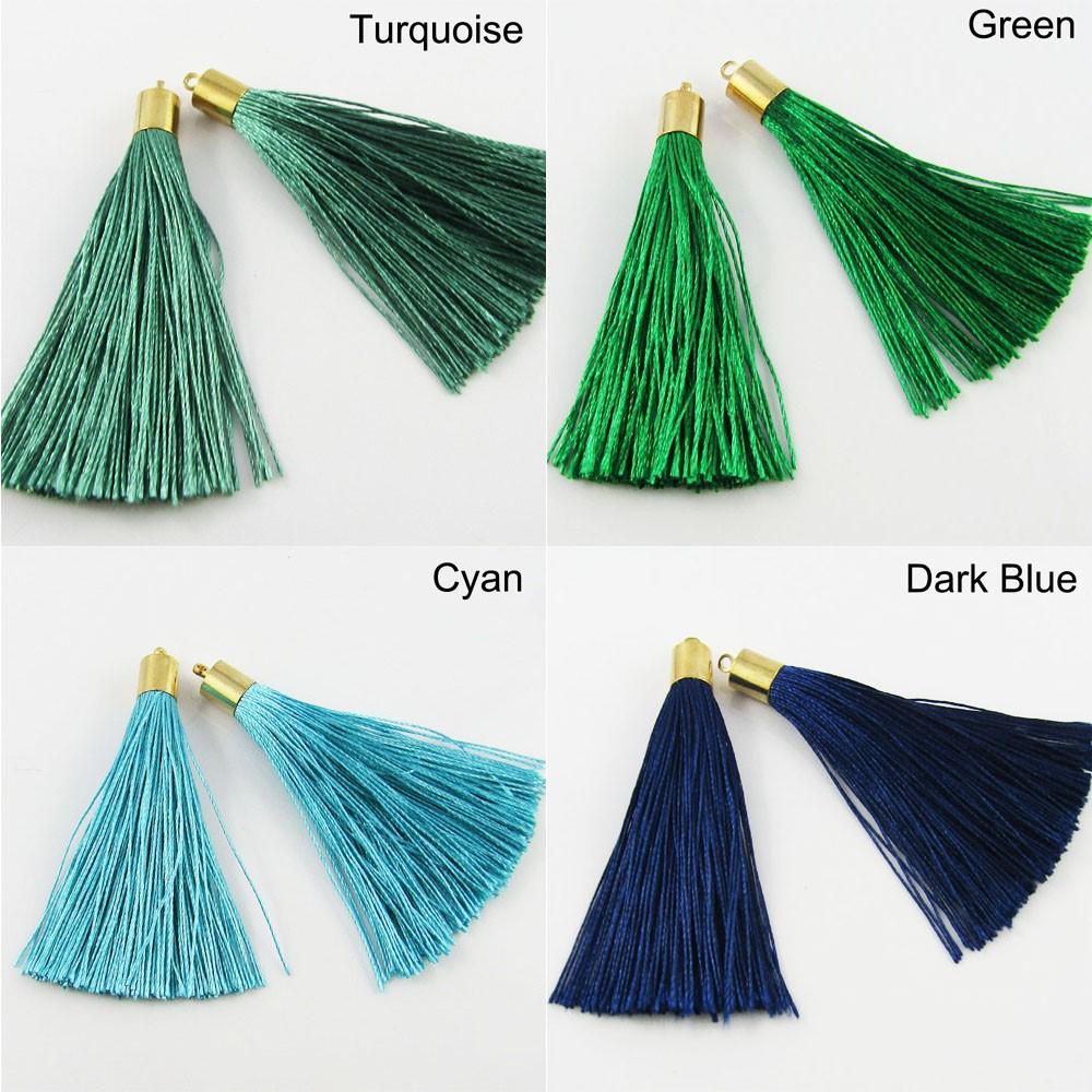 10pce Silky Polyester Tassel with Gold Alloy Cap 60mm Pick Colour Earrings etc