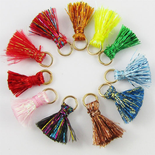 10pce TINY Metallic Thread Tassel with Jumpring 15mm Select Colour