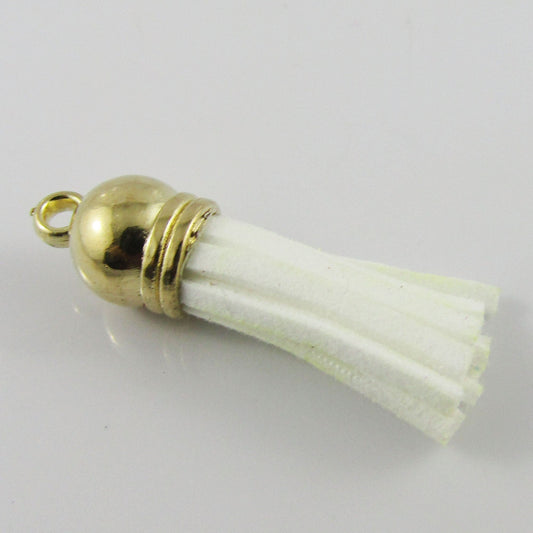 10pce Faux Suede Tassel 33-35mm CCB Acrylic Gold Cap White