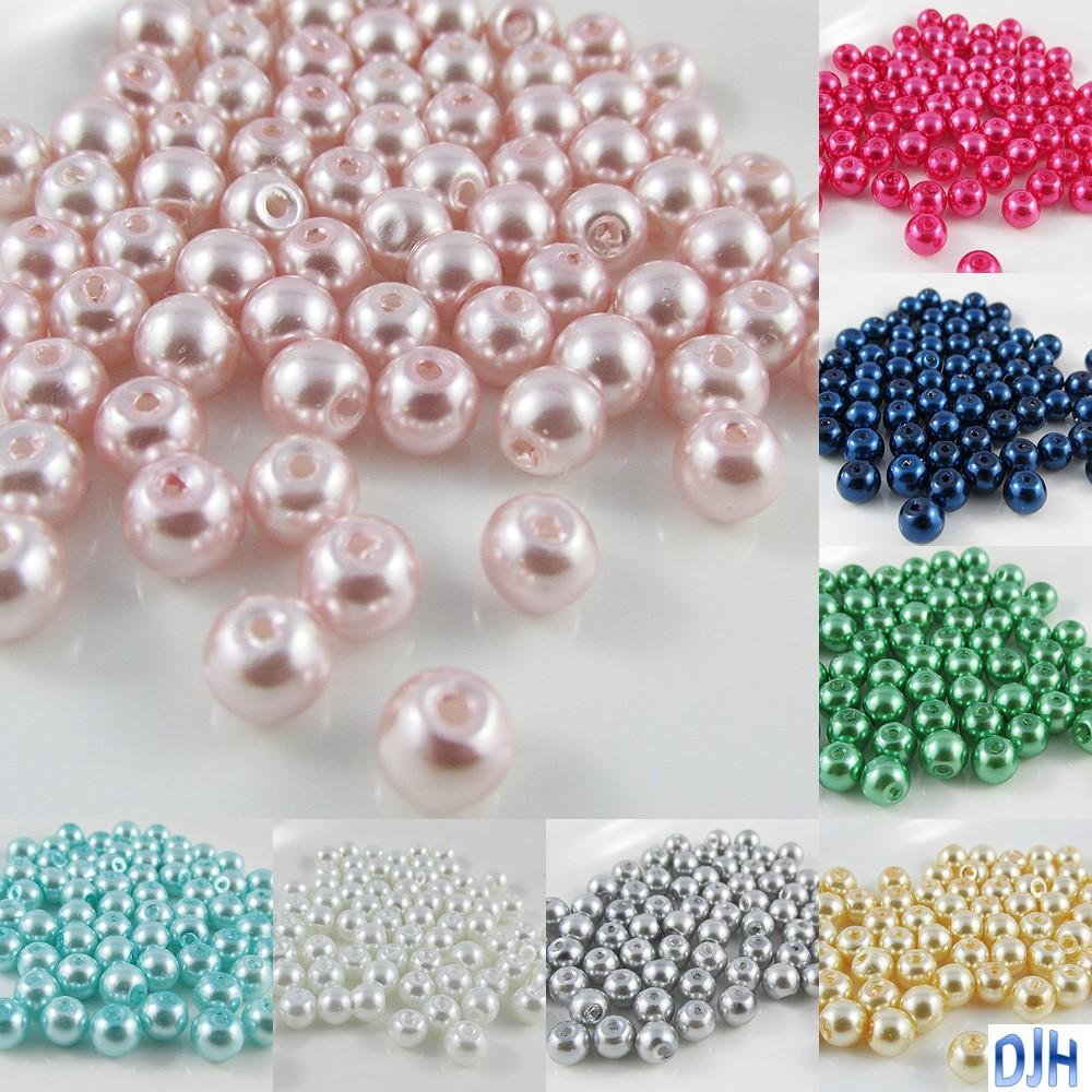 20g 65+ pcs Round Glass Pearl Beads 6mm Select from 12 colours