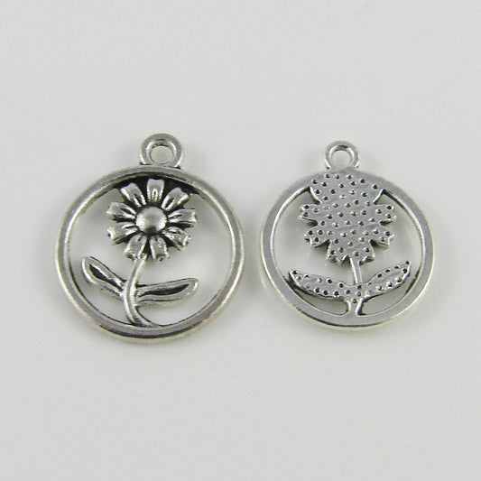 Bulk Daisy Circle Tag Charm Pendant Select Qty