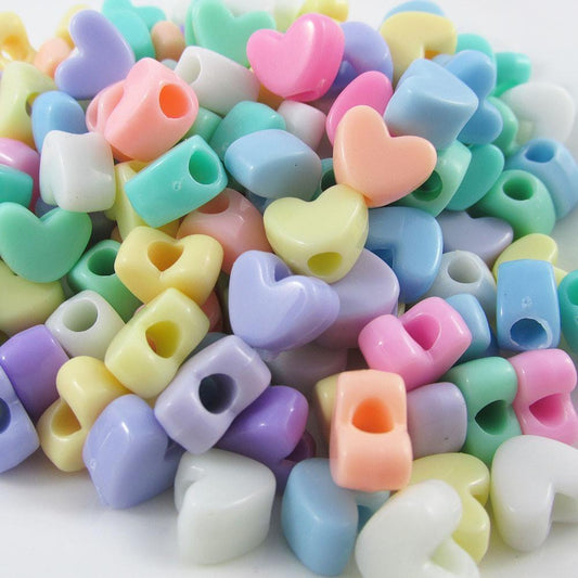50g 100+pcs Acrylic Jelly Heart Craft Beads 9x12x7mm Hole 3.8mm Mixed Pastel