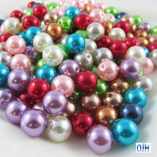 50g 100+pcs Acrylic Pearl Round Craft Beads 10mm Hole 2mm