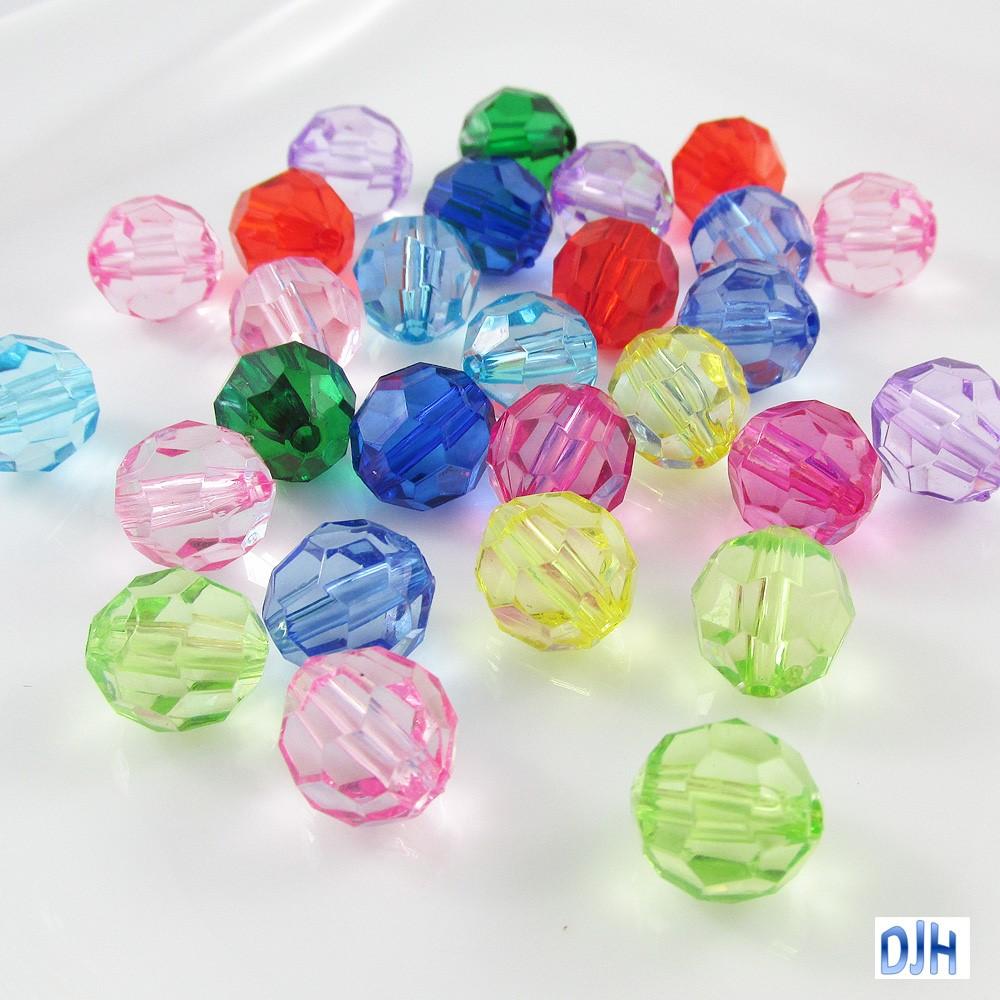 50g 55+pcs Acrylic Crystal Faceted Round Craft Beads 12mm Hole 2mm