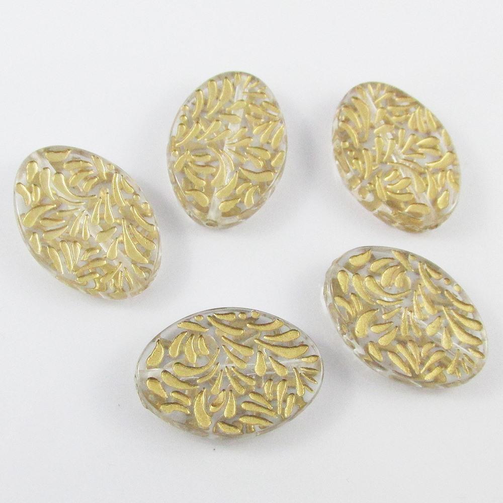 20pcs Clear Oval Metallic Etching Craft Feature Beads Acrylic 28x20x5mm