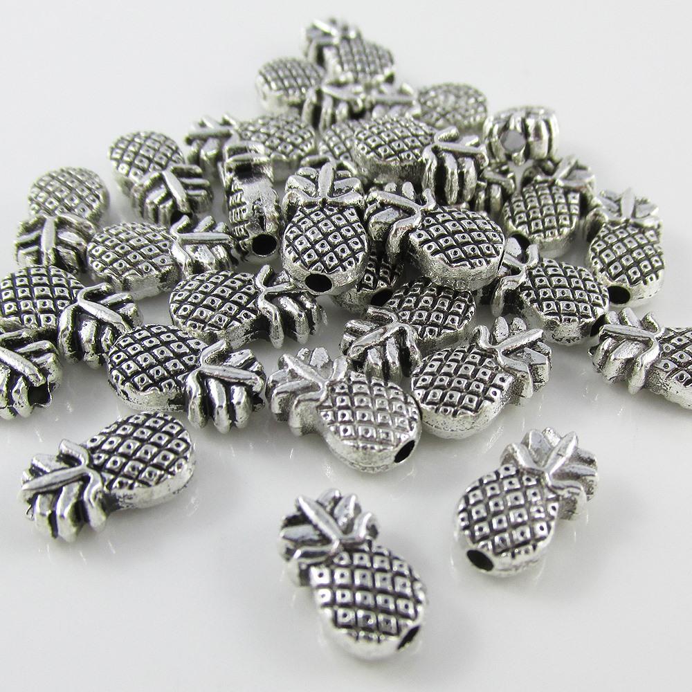 50pcs Pineapple Spacer Beads 10x6mm Hole 1mm Antique Silver