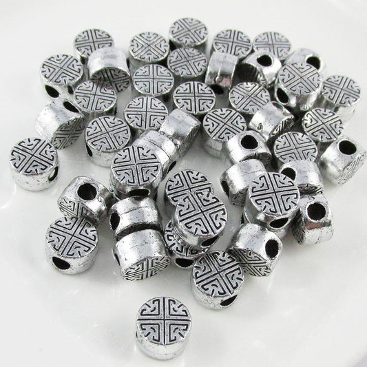 50pcs CCB Acrylic Disc Beads 10.9x9.9mm Hole 4mm Antique Silver