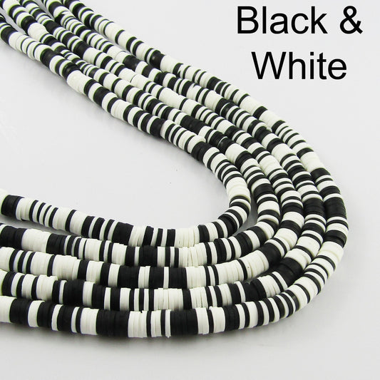 One Strand 330pcs Wafer Disc Black and White Polymer Clay Beads Katsuki Bead 6mm