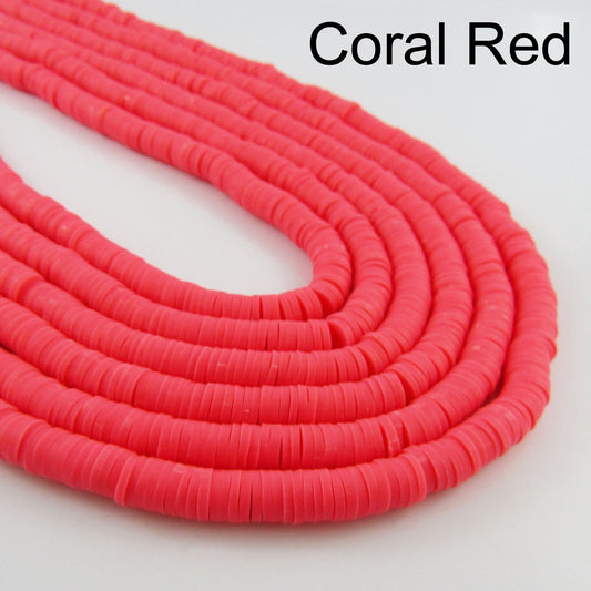 One Strand 330pcs Wafer Disc Coral Red Polymer Clay Beads Katsuki Bead 6mm