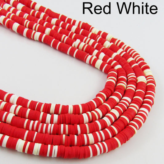 One Strand 290pcs Wafer Disc Red White Polymer Clay Beads Katsuki Bead 6mm
