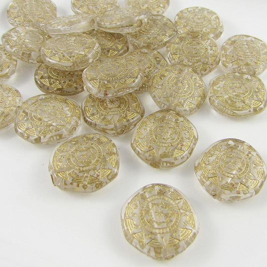 40pcs Clear Round Disc Metallic Etching Craft Feature Beads Acrylic 18x17x6mm