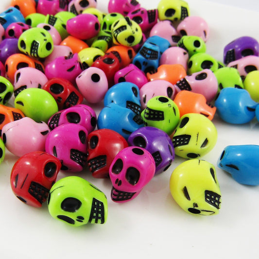 50g 55+pcs Coloured 3D Acrylic Skull Craft Beads 13x10mm Hole 1.5mm