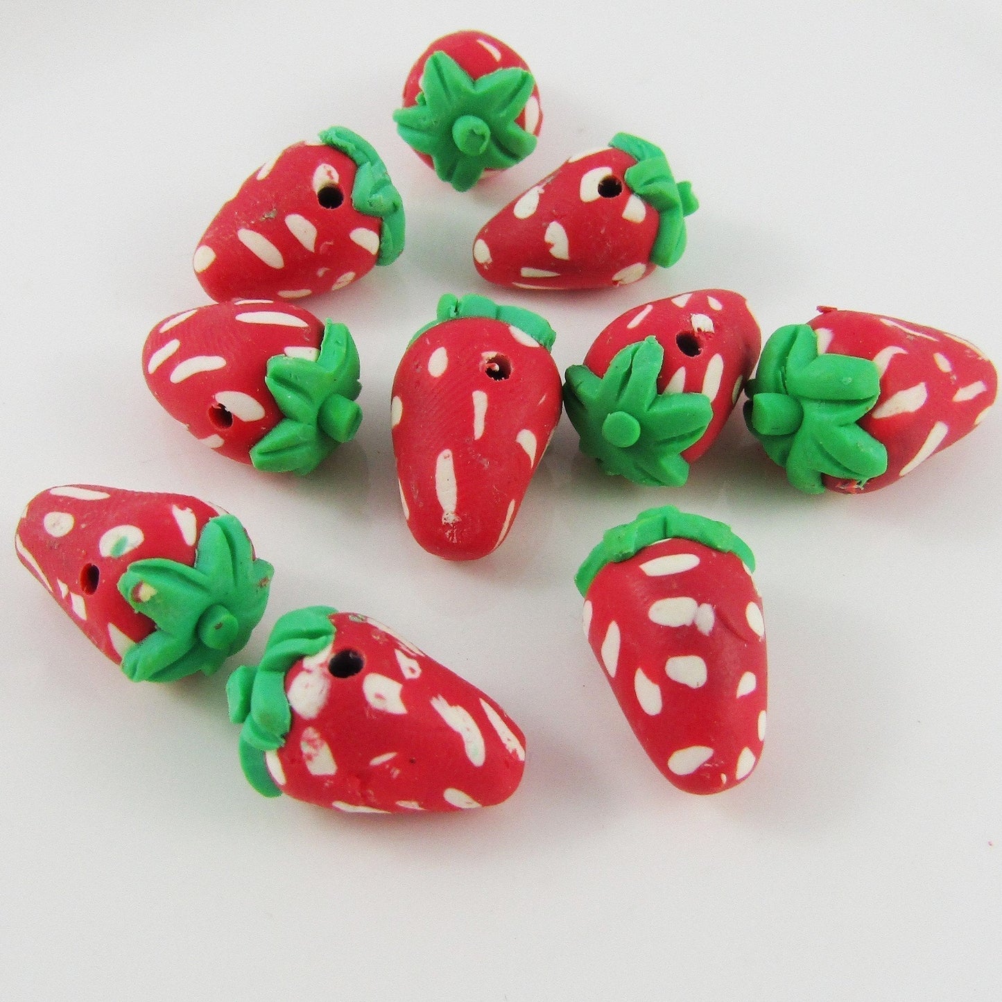 10pcs 3D Strawberry Fruit Bead Polymer Clay Approx 18x11mm Hole 1mm