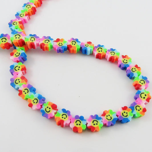 1 strand Approx 38pcs Polymer Clay Smiling Daisy Beads Approx 9x4mm Hole 1.5mm