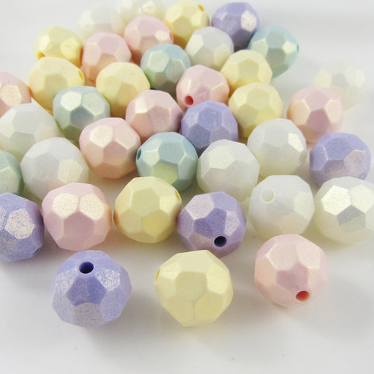 50g 40+pcs Acrylic Faceted Round Craft Beads Mixed Pastels 13x13mm Hole 2mm
