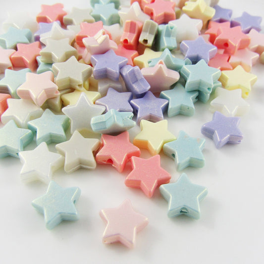 50g 230+pcs Acrylic Star Painted Craft Beads Mixed Pastels 10x10mm Hole 1.5mm