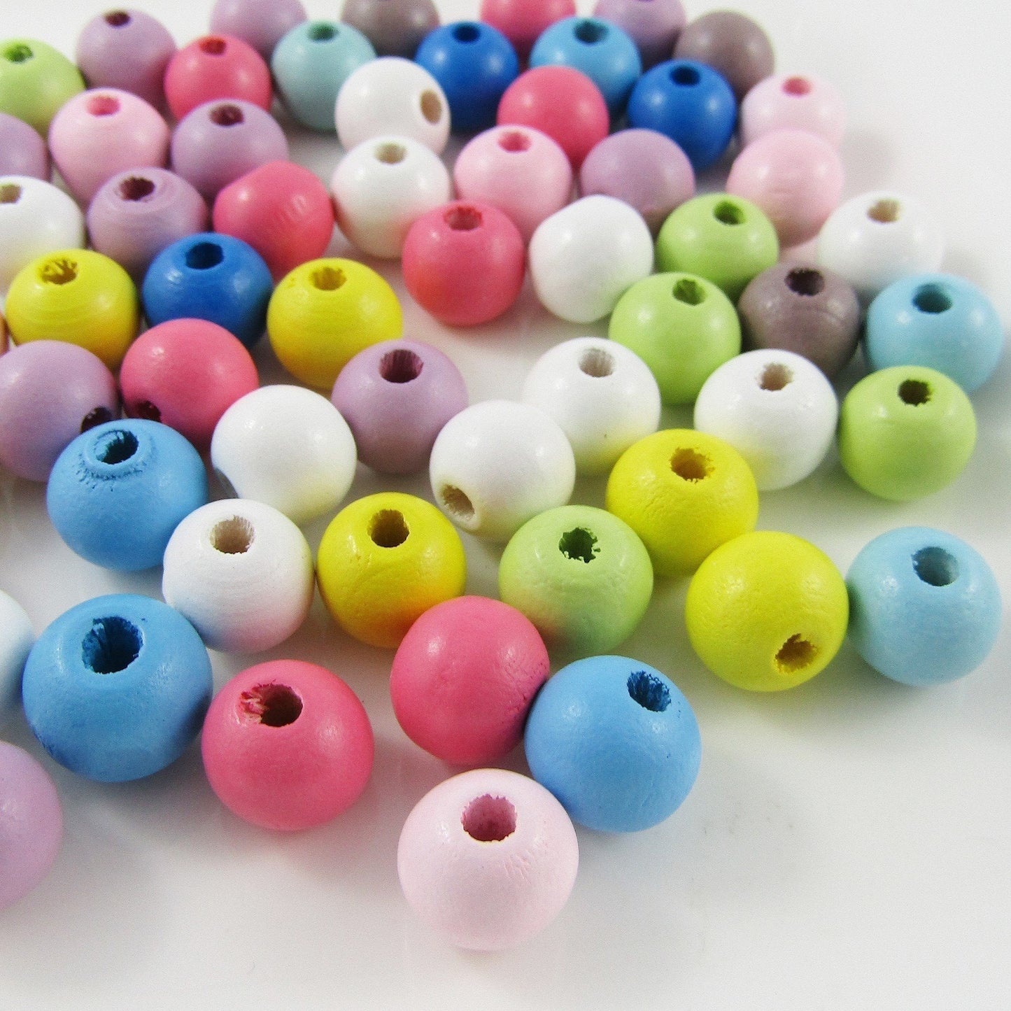 50g 150+pcs Wood Round Craft Beads Mixed Pastels 9x10mm Hole 2.5mm