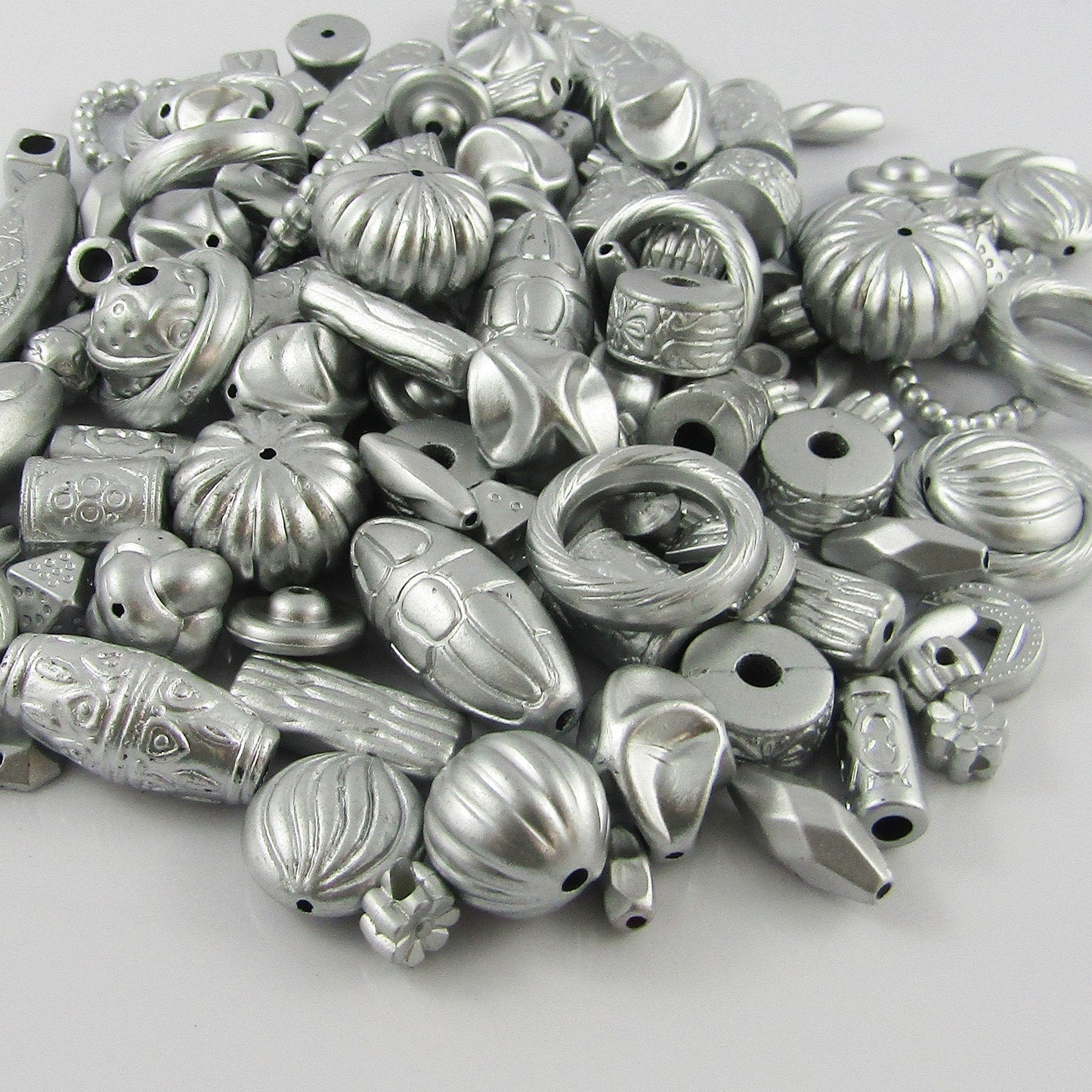 50gram Matt Silver Acrylic Beads Random Mixed Shape & Size for Jewellery Making!