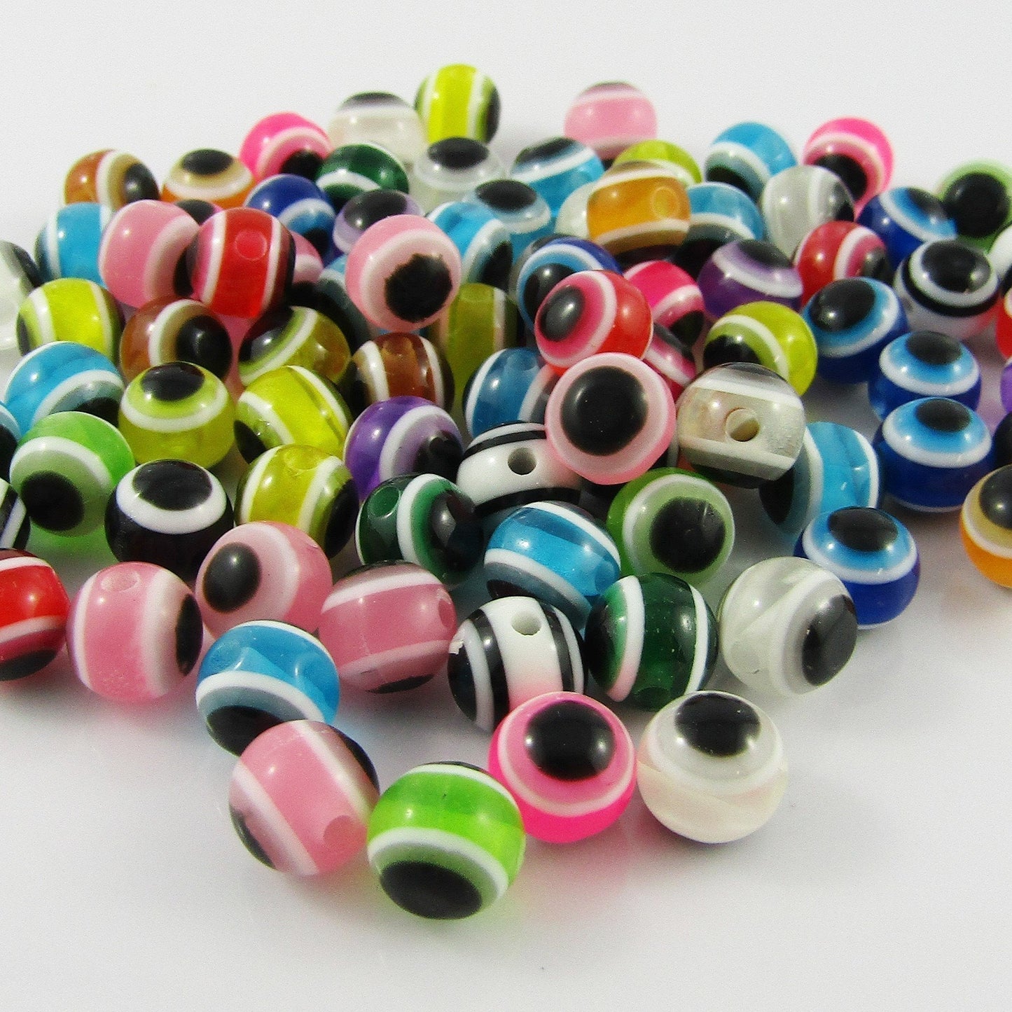 Bulk 165pcs Evil Eye Round Resin Beads, Mixed Color, 8x7mm, Hole: 1.8~2mm