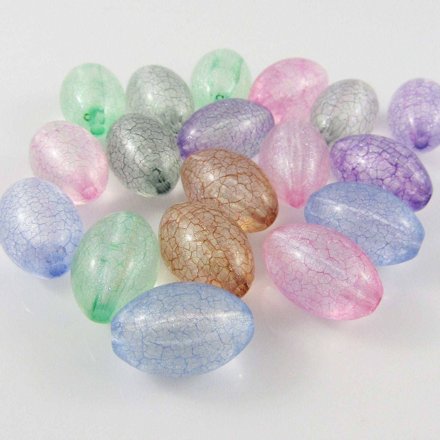 Bulk 25pcs Crackle Oval Transparent Acrylic Mixed Color, 19.5x13mm, Hole: 2mm