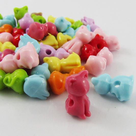Bulk 50pcs 3D Cat Kitten Bead Acrylic Opaque Mixed Color 14x8x9mm Hole 2mm