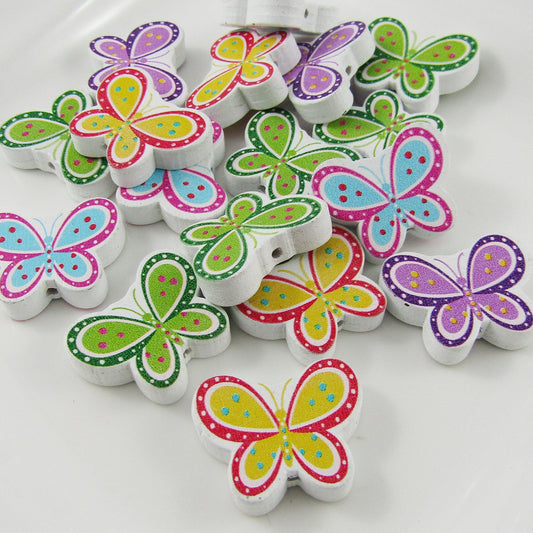 50g 45+pcs Butterfly Printed Wood Beads Mixed Color 19x25x6mm Hole: 1.5mm