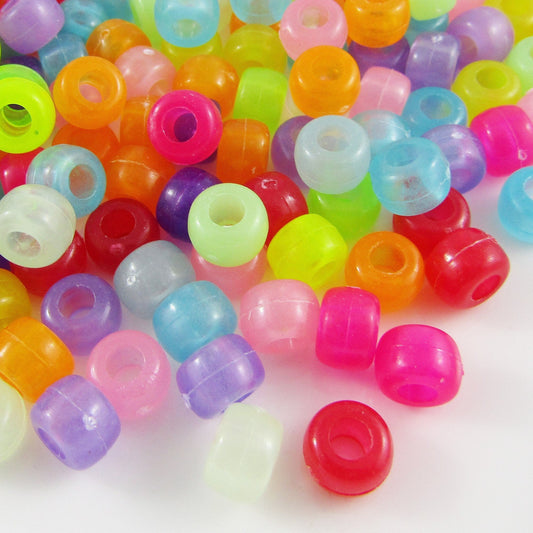 50g 185+pcs Acrylic Pony Barrel Beads Large Hole Brights 9x6mm Hole 3.5mm