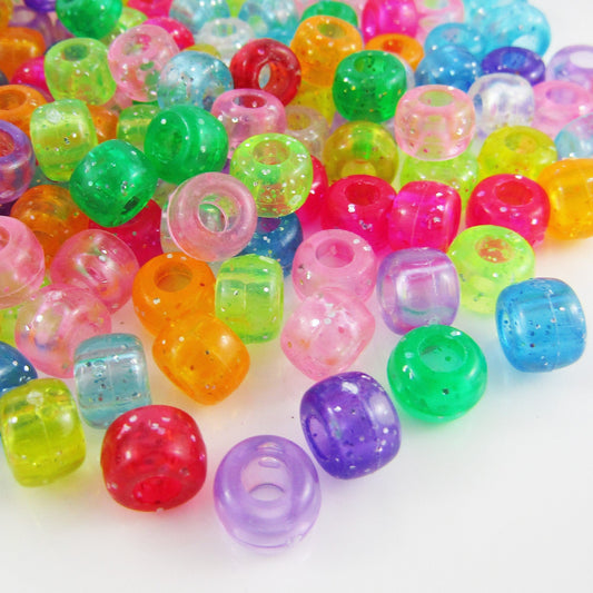 50g 185+pcs Acrylic Pony Barrel Beads Large Hole Glitter Bright 9x6mm Hole 3.5mm