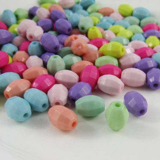 50g 139+pcs Acrylic Faceted Oval Beads Opaque Pastels 10x7mm Hole 1.6mm