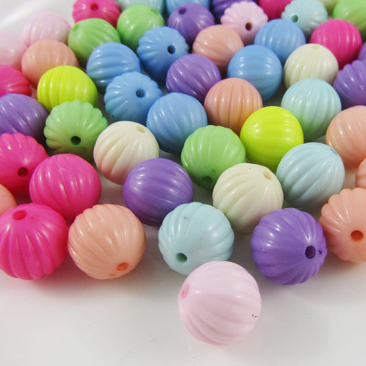 50g 45+pcs Acrylic Corrugated Round Beads Opaque Pastels 12x12mm Hole 1.5mm