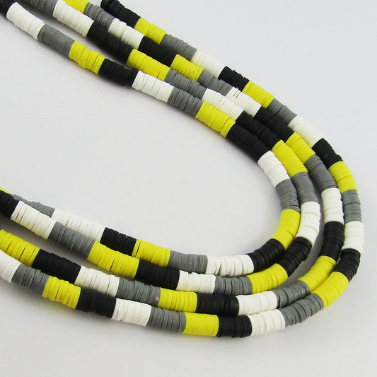 One Strand 290pcs 4 Colour Black Yellow Grey White Polymer Clay Bead Katsuki 6mm