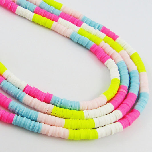 One Strand 290pcs 5 Colour White Yellow Pink Blue Hot Pink Polymer Clay Bead 6mm