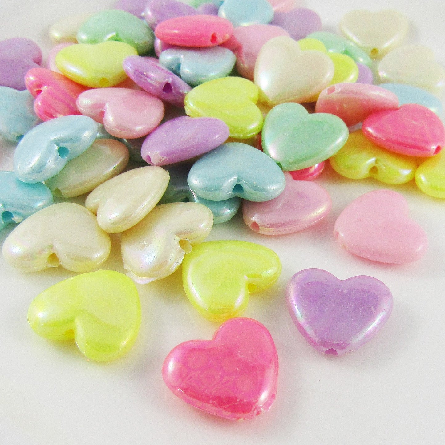 50g 80+pcs Opaque Acrylic Love Heart Craft Beads Mixed Pastel 14x15mm Hole 1.5mm