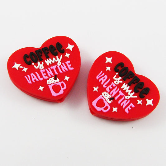 2pcs Coffee is my Valentine Silicone Focal Bead 26x30mm Hole 3mm Pen Keychains