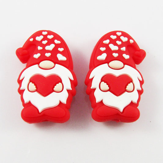 2pcs Valentines Day Gnome Silicone Focal Bead 30x19mm Hole 2mm Pen Keychains