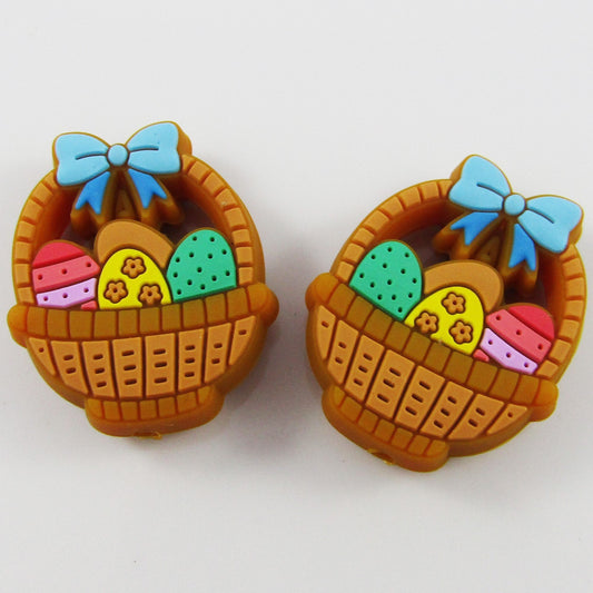 2pcs Easter Basket Silicone Focal Bead 31x25mm Hole 2mm Pen Keychains Lanyard