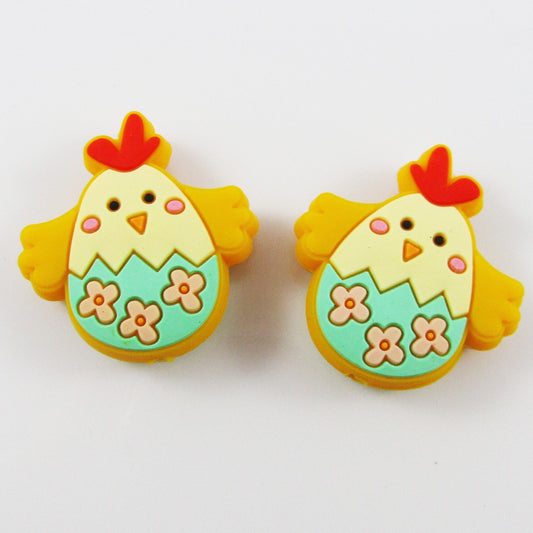 2pcs Easter Chick Silicone Focal Bead 28x26mm Hole 2mm Pen Keychains Lanyard