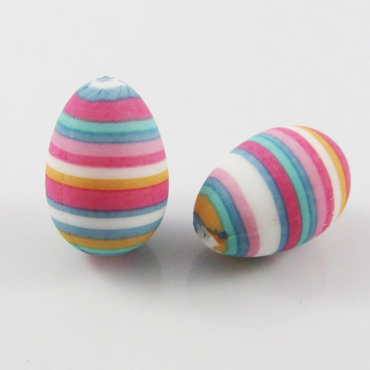 2pcs Striped Easter Egg Silicone Focal Bead 19x13mm Hole 2mm Pen Keychains