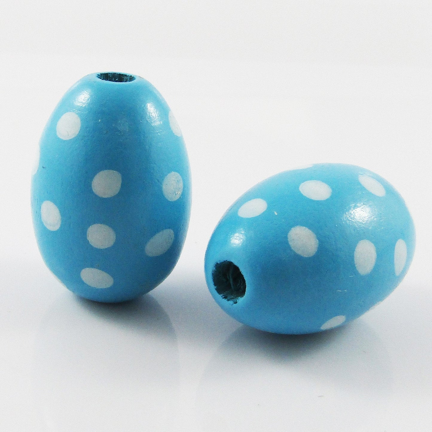 10pcs Hemu Wood Blue Spotted Easter Egg Bead Craft 28x19mm Hole 4mm