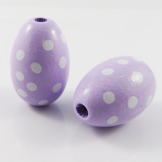 10pcs Hemu Wood Lilac Spotted Easter Egg Bead Craft 28x19mm Hole 4mm
